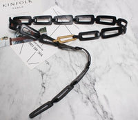 [EAM]  Pu Leather Multicolor Black Split Joint Long Wide Belt Personality Women New Fashion Tide All-match Spring 2022 1N451