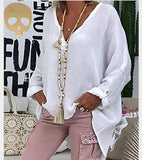 Women's Plus Size Blouse Shirt Solid Colored Long Sleeve Loose Tops cotton Linen V Neck White Black Blushing Pink