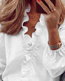 Ruffle Blouse Women Shirt Solid Summer Spring Female Tops Ruffle V Neck Long Sleeve Pineapple Printed Casual Slim Ladies Blouse