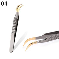 Stainless Steel Eyelashes Tweezers Professional For Lashes Extension Gold Decor Anti-static Eyebrow Tweezers Eyelash Extension