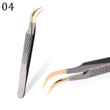 Stainless Steel Eyelashes Tweezers Professional For Lashes Extension Gold Decor Anti-static Eyebrow Tweezers Eyelash Extension