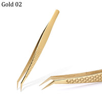 Stainless Steel Eyelashes Tweezers Professional For Lashes Extension Gold Decor Anti-static Eyebrow Tweezers Eyelash Extension