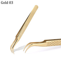 Stainless Steel Eyelashes Tweezers Professional For Lashes Extension Gold Decor Anti-static Eyebrow Tweezers Eyelash Extension