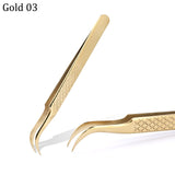 Stainless Steel Eyelashes Tweezers Professional For Lashes Extension Gold Decor Anti-static Eyebrow Tweezers Eyelash Extension