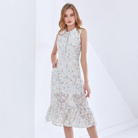 TWOTWINSTYLE Print Floral Dress For Women Lapel Sleeveless Hit Color Elegant Midi Dresses Female Fashion New Clothing 2021 Style