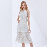 TWOTWINSTYLE Print Floral Dress For Women Lapel Sleeveless Hit Color Elegant Midi Dresses Female Fashion New Clothing 2021 Style