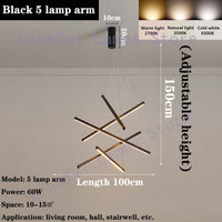 Black Stair Chandelier simple modern duplex building high-rise empty living room hall creative personality long LED line lamp