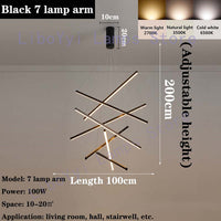 Black Stair Chandelier simple modern duplex building high-rise empty living room hall creative personality long LED line lamp