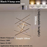 Black Stair Chandelier simple modern duplex building high-rise empty living room hall creative personality long LED line lamp