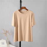 Hirsionsan 100% Cotton Oversized T Shirt Women Harajuku Basic Loose Short Sleeve Tees Soft Female Solid Tops Khaki Summer Jumper
