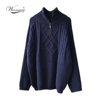 Women&#39;s Thick Warm Knitted Pullover Solid Long Sleeve Turtleneck Sweaters Half Zip Up Winter Coat Comfy Clothing C-295