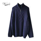 Women&#39;s Thick Warm Knitted Pullover Solid Long Sleeve Turtleneck Sweaters Half Zip Up Winter Coat Comfy Clothing C-295