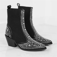 NOWORRY Brand Design 2021 High Quality Square Heels Classic Fashion Rivets Elastic Ankle Boots Shoes Women Chelsea Boots
