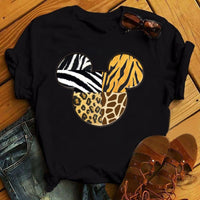 Maycaur Fashion Leopard Print Love T-shirts Mouse Female Shirt Casual White Women Tshirts Harajuku T Shirt Femme Tops Tees