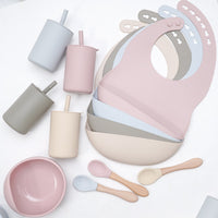 2021 Silicone Baby Feeding Newborn Accessories Waterproof Baby Bibs Bowl Eco-friendly Sippy Cup Spoon Portable Infant Tableware
