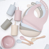 2021 Silicone Baby Feeding Newborn Accessories Waterproof Baby Bibs Bowl Eco-friendly Sippy Cup Spoon Portable Infant Tableware