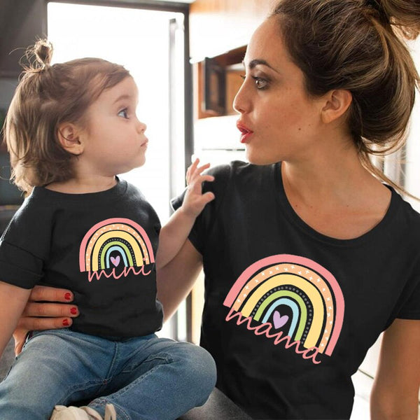 Rainbow family matching clothes Outfits Mother And Daughter T-Shirt Cute Tops lovely Blouse kids baby girl boys casual T shirts