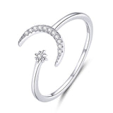 WOSTU Real 925 Sterling Silver Open Ring Finger Adjustable Size Wedding Rings For Women Engagement Fashion Silver Jewelry Gift