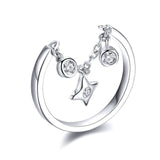 WOSTU Real 925 Sterling Silver Open Ring Finger Adjustable Size Wedding Rings For Women Engagement Fashion Silver Jewelry Gift