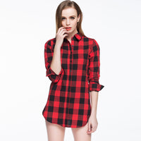 Hot sale blouse, classic red plaid blouse, lapel long-sleeved printed blouse, single-breasted blouse