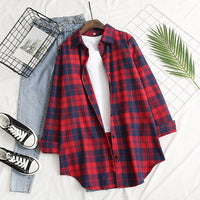 Hot sale blouse, classic red plaid blouse, lapel long-sleeved printed blouse, single-breasted blouse