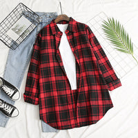 Hot sale blouse, classic red plaid blouse, lapel long-sleeved printed blouse, single-breasted blouse