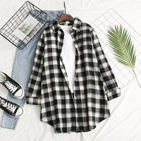 Hot sale blouse, classic red plaid blouse, lapel long-sleeved printed blouse, single-breasted blouse