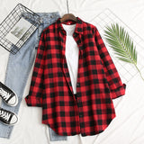 Hot sale blouse, classic red plaid blouse, lapel long-sleeved printed blouse, single-breasted blouse