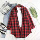 Hot sale blouse, classic red plaid blouse, lapel long-sleeved printed blouse, single-breasted blouse