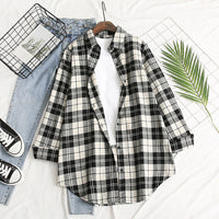 Hot sale blouse, classic red plaid blouse, lapel long-sleeved printed blouse, single-breasted blouse