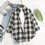 Hot sale blouse, classic red plaid blouse, lapel long-sleeved printed blouse, single-breasted blouse