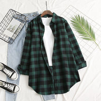 Hot sale blouse, classic red plaid blouse, lapel long-sleeved printed blouse, single-breasted blouse