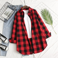 Hot sale blouse, classic red plaid blouse, lapel long-sleeved printed blouse, single-breasted blouse