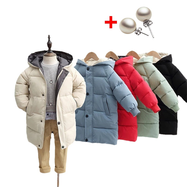 Children&#39;s Down Coat Winter Teenage Baby Boys Girls Cotton-padded Parka &amp; Coats Thicken Warm Long Jackets Toddler Kids Outerwear