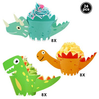 24pcs Birthday Dinosaur Party Cupcake Wrappers Toppers Cake Decorations Baby Shower 2nd 3rd 4th 5th Birthday Dino Party Supplies