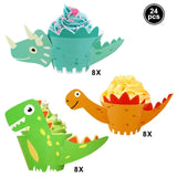 24pcs Birthday Dinosaur Party Cupcake Wrappers Toppers Cake Decorations Baby Shower 2nd 3rd 4th 5th Birthday Dino Party Supplies