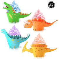 24pcs Birthday Dinosaur Party Cupcake Wrappers Toppers Cake Decorations Baby Shower 2nd 3rd 4th 5th Birthday Dino Party Supplies