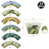 24pcs Birthday Dinosaur Party Cupcake Wrappers Toppers Cake Decorations Baby Shower 2nd 3rd 4th 5th Birthday Dino Party Supplies