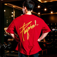 Casual Loose t shirt Men Gym Fitness Cotton T-Shirt Male Fashion Print Short sleeve Tee shirt Tops Summer Sport Workout Clothing