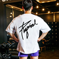 Casual Loose t shirt Men Gym Fitness Cotton T-Shirt Male Fashion Print Short sleeve Tee shirt Tops Summer Sport Workout Clothing