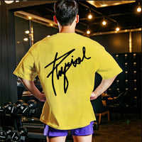 Casual Loose t shirt Men Gym Fitness Cotton T-Shirt Male Fashion Print Short sleeve Tee shirt Tops Summer Sport Workout Clothing