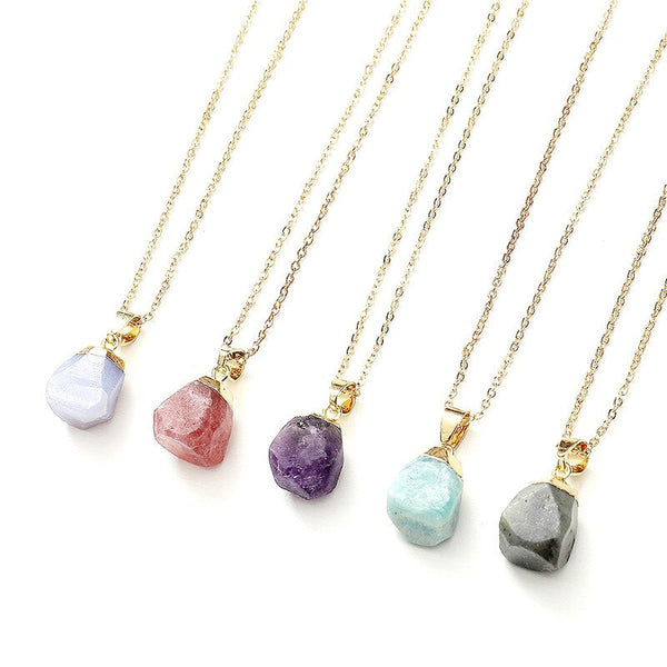 Fashion Quartz Pendant Necklace Natural Stone Irregular Crystal Necklace Female Bohemian Jewelry