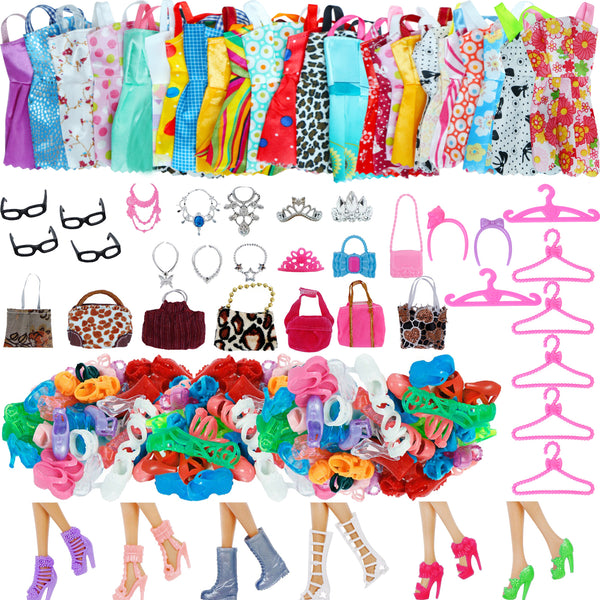Random 1 Set Doll Accessories for Barbie Doll Shoes Boots Mini Dress Handbags Crown Hangers Glasses Doll Clothes Kids Toys 12&#39;&#39;