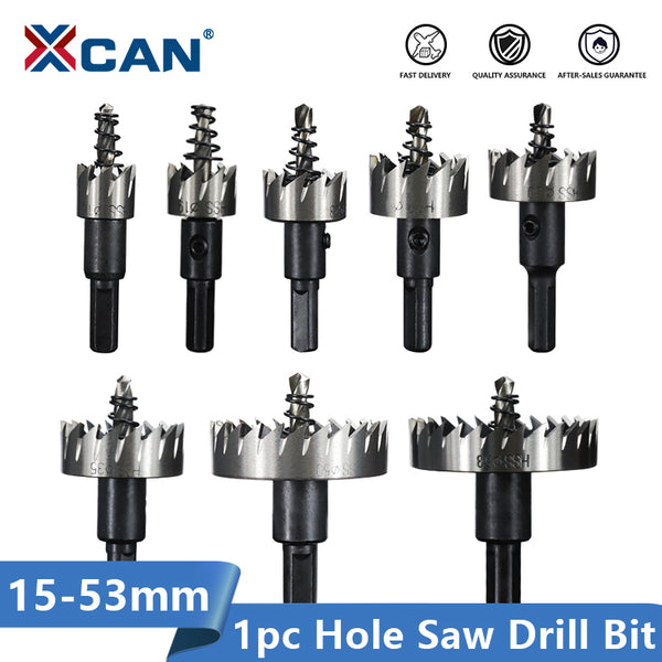 XCAN Hole Saw Drill 15-53mm HSS Carbide Tipped Core Drill Bit for Stainless Steel Metal Alloy Hole Drilling