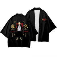 Tokyo Revengers Cosplay Cloak Anime Black White Top for Summer Hanagaki Takemichi Ken Ryuguji Haori Kimono Tee Men Short-sleeve