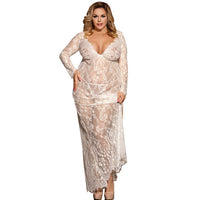 Ohyeahlady Long Sleepwear Gown Sheer Lace Trim Nuisette Sexy Nightwear Women See Through Camison Blanco Sleep Lingerie R80497