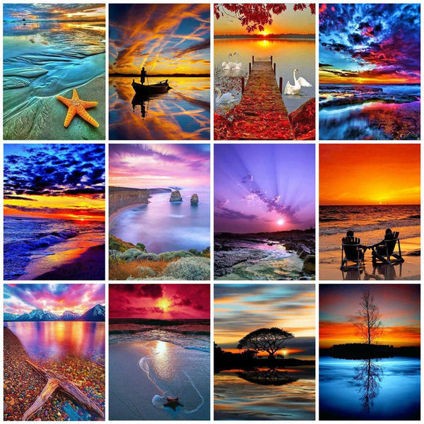 HUACAN Diamond Painting Full Drill Square Landscape 5D DIY Diamond Embroidery Seaside Sunset Picture Of Rhinestone Sunrise