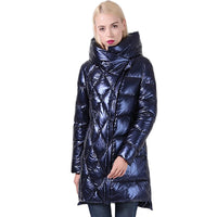 2021 New Winter Jacket Women Glitter Quilted Hooded Long Women&#39;s Winter Coat Hooded Thick Biological-Down Jacket Parka Docero