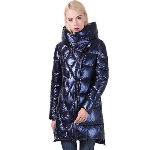 2021 New Winter Jacket Women Glitter Quilted Hooded Long Women&#39;s Winter Coat Hooded Thick Biological-Down Jacket Parka Docero