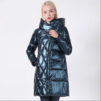 2021 New Winter Jacket Women Glitter Quilted Hooded Long Women&#39;s Winter Coat Hooded Thick Biological-Down Jacket Parka Docero